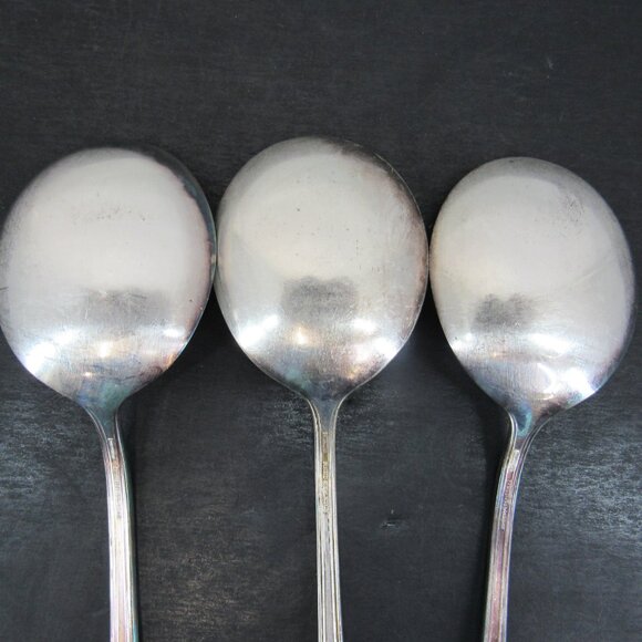 Reed & Barton Pompeian Greek Key & Scrollwork Design Soup Spoon Lot of 3 Vntg - Picture 4 of 8